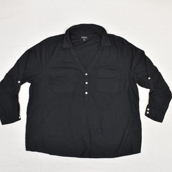 torrid Tops - Torrid Women's Blouse V Neck Long Sleeve Solid Polyester Black Plus Size 2